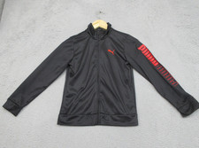 PUMA Track Jacket Youth Large Black Red Full Zip Logo Sleeve Athletic Sport