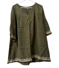 ILLA ILLA Green Size Large Fringe Embroidered Tencel Dress Boho Hippie Peasant
