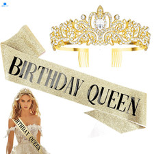 Jukeios Birthday Sash for Women,Birthday Crown Tiaras One Size, Gold