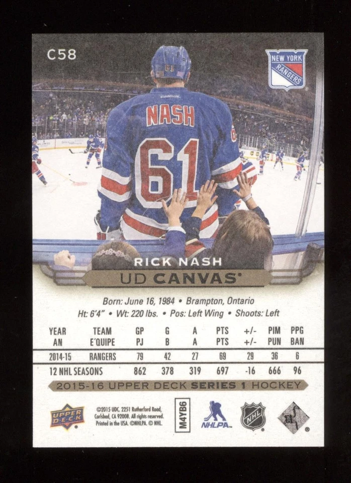 2015-16 UPPER DECK UD CANVAS #C58 RICK NASH - Image 2 of 2