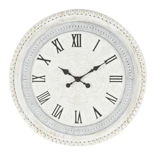 Wood Carved Beading Wall Clock, 22" x 1" x 22", White