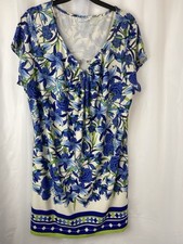 Wallis Womens Blue Floral Summer Dress Size L Floaty V-Neck Holiday Tunic Boho