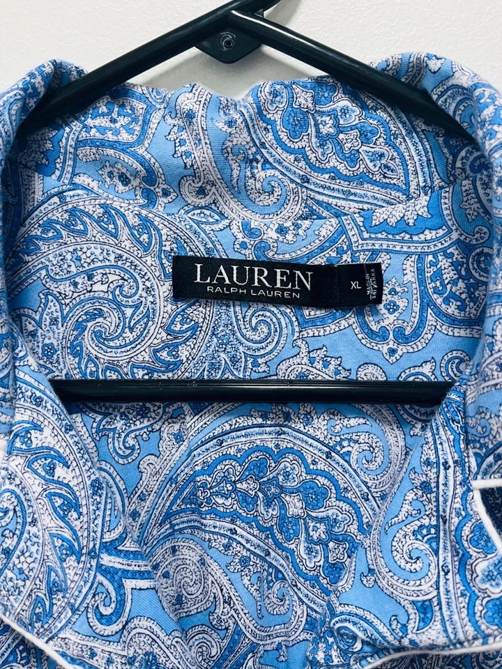 Vestido LRL Ralph Lauren Azul/Blanco Paisley Manga Larga Monograma Talla XL Foto 3 de 4