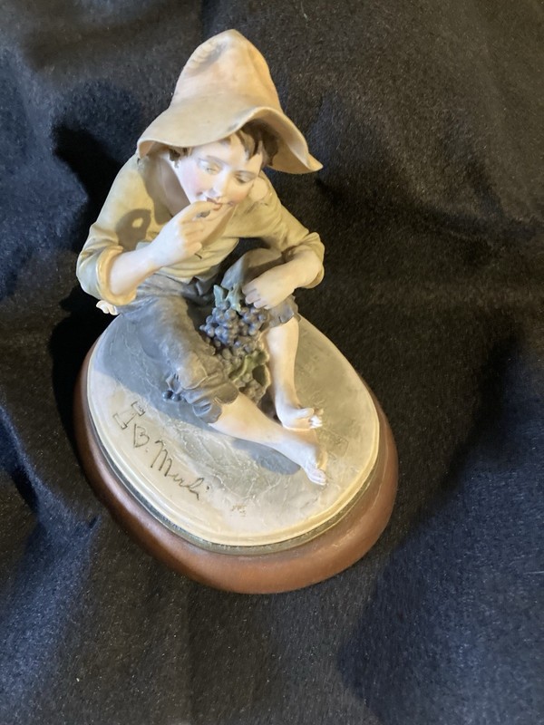 VTG Rare Capodimonte Signed B. Merli Boy  Farm Boy Eats Grapes Figure