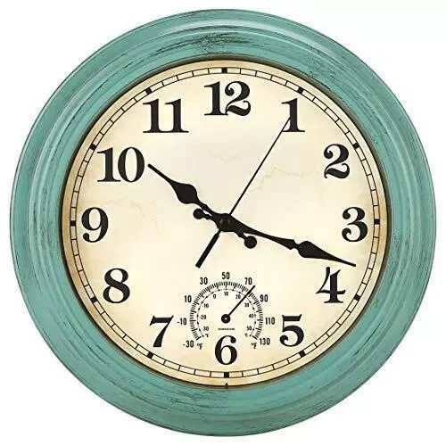 12 Inch IndoorOutdoor Retro Waterproof Wall Clock with Thermometer,Vintage