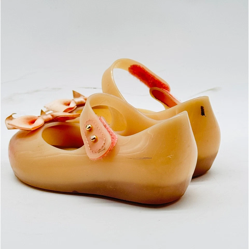 Mini Melissa Shoes Girls 8C Pink Mary Janes Ballet Flats Bow Ultra Girl Shoes - Image 3 of 4