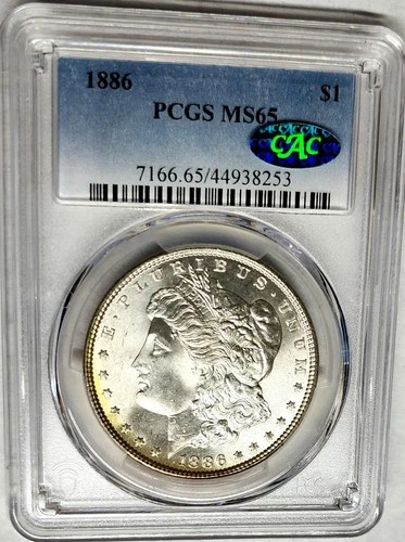 Choice 1886 Morgan Silver Dollar $1 PCGS MS65 CAC Certified High Grade Beauty !!