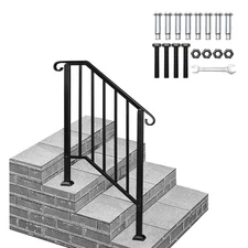 Handrails for Outdoor Step 3 Step Handrail Iron Handrail Stair Rail Mattle Black