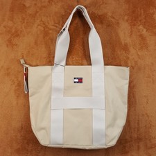 TOMMY HILFIGER XL Tan Canvas Tote Bag Retro Tommy Jeans 119
