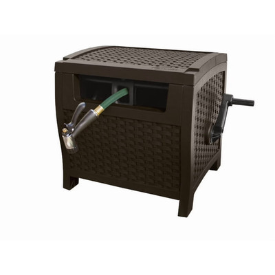 Suncast 175 Foot Slide Trak Outdoor Garden Resin Water Hose Reel, Mocha Brown