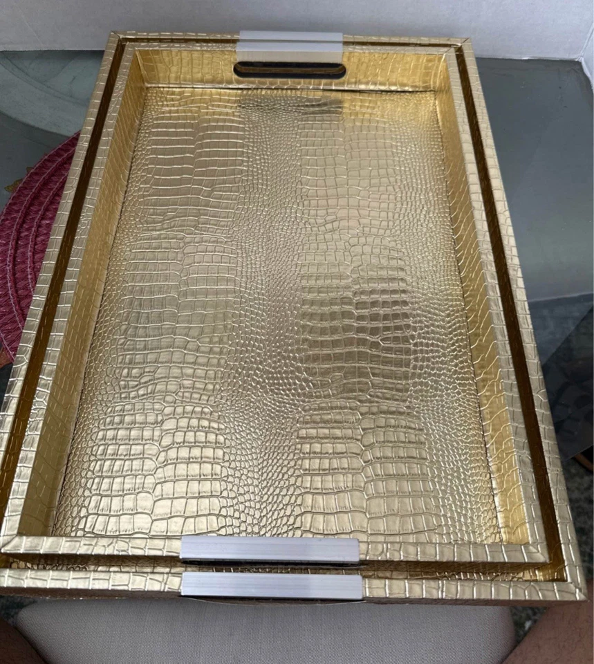 American Atelier Alligator Faux Leather Decorative Serving Tray X2 - Image 4 of 4