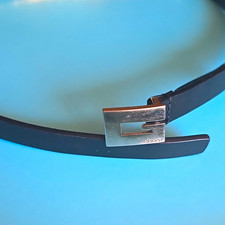 Gucci Black Dress Belt Silver G Logo Buckle Size 32, 1 in Wide