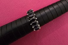 Stunning Black Sapphire Marquis Cut Ring   Sterling Silver 925   Size 7