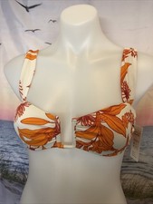 NWT Cupshe One Piece Bikini Top Small White Floral Orange Textured