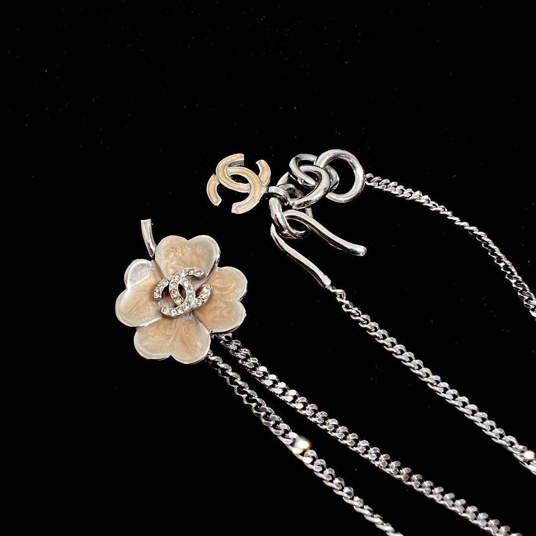 Chanel Clover Necklace Silver Metal Stones Used Elegant Jewelry thumbnail 5