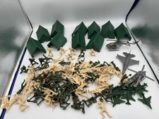 Vintage Army Men Toys Lot Planes Tents Helicopter 1.5 Pounds Green Tan Men