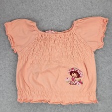 Strawberry Shortcake Smocked Top Kids 24M Peach Vintage 2007 Embroidered Flutter