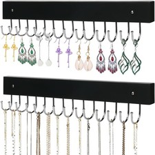 Necklace Holder Wall Mounted Jewelry Organizer - 2 Pack Wooden with 28 Hooks, Ha