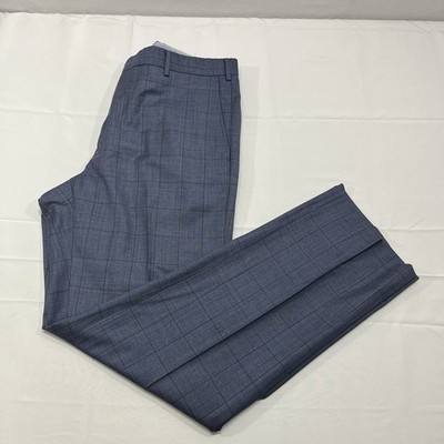 Luigi Bianchi Mantova Sartoria Blue Check Wool Dress Pants 36x32.5
