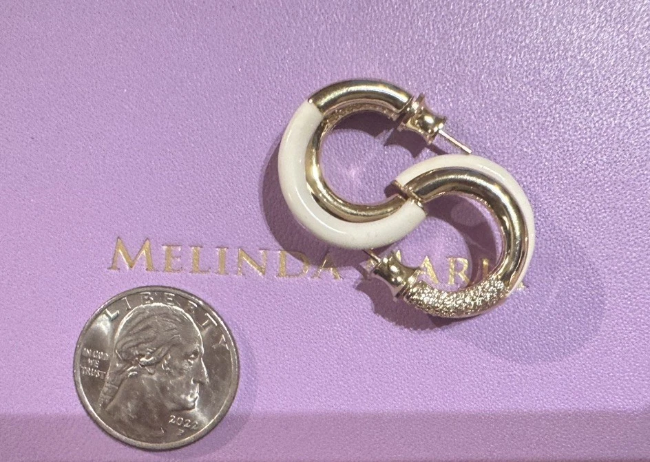 Melinda Maria Double Hoop Enamel and Gold Hoops with Pave Stones .75” bamboo  - Image 2 of 4