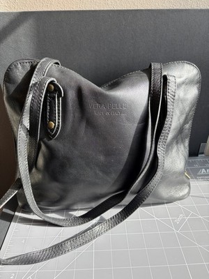 Vera Pelle Black Leather Shoulder Bag Made In Italy