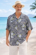 Tommy Bahama Silk Camp Shirt Men  s XL Gray Tropical Floral Hawaiian
