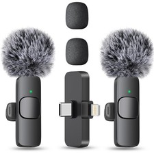 Wireless Mini Microphone for iPhone, Android Phone - 2 Pack Lavalier Lapel Mi...