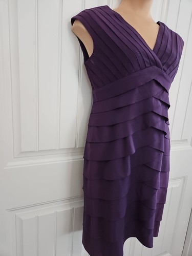 Adrianna Papell Dress Purple Shutter Pleats Sleeveless Sheath Sz 12 Eggplant - Picture 2 of 12