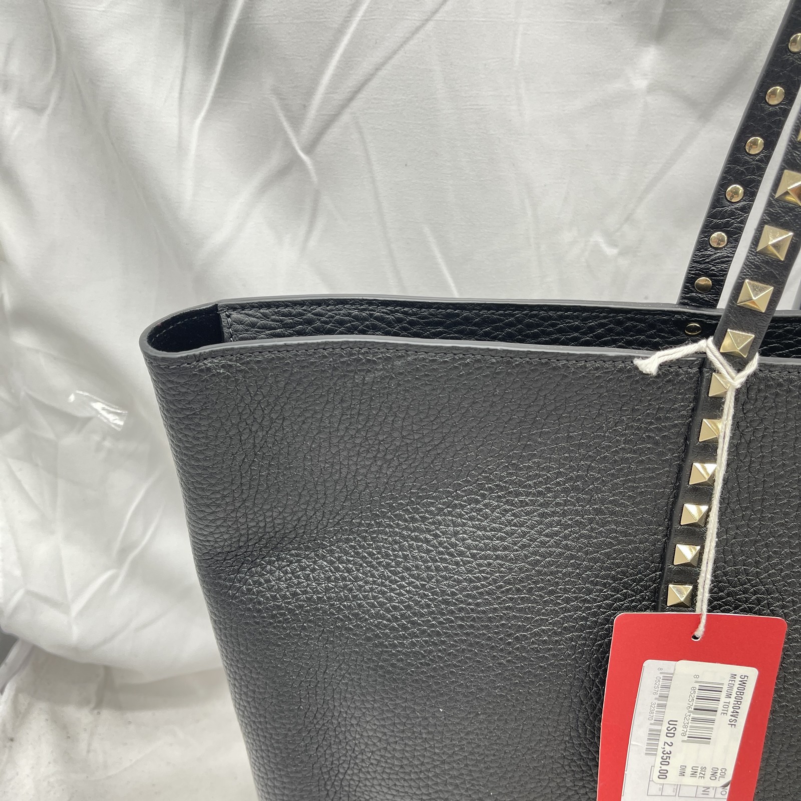 Valentino Garavani Rockstud Med Tote Shoulder Bag Pebble Leather Black Pre-Owned thumbnail 6