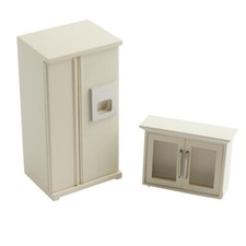 Dollhouse Miniature 1:12 Kitchen White Refrigerator and Cabinet Set