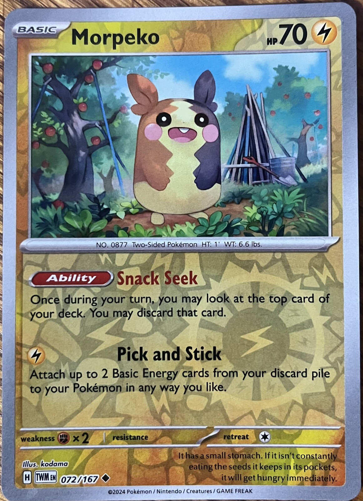 Morpeko 72/167 - Reverse Holo - Twilight Masquerade - Uncommon - Read Desc.