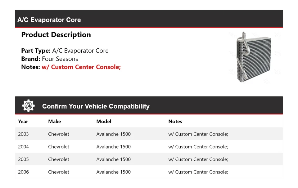 Núcleo evaporador aire acondicionado Chevrolet Avalanche 1500 2003-2006 4 estaciones 2004 2005 Foto 2 de 4