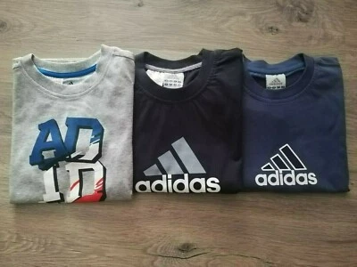 Adidas T-Shirts Lot Garçons Bleu Gris Sombre Offre T-Shirt Enfants Sport Neuf - Photo 1/4
