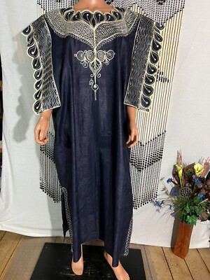 Kaftan Caftan Long Mumu Dress Blue White Embroidery Open Sleve Boho 1 SZ  XL/Plus | eBay