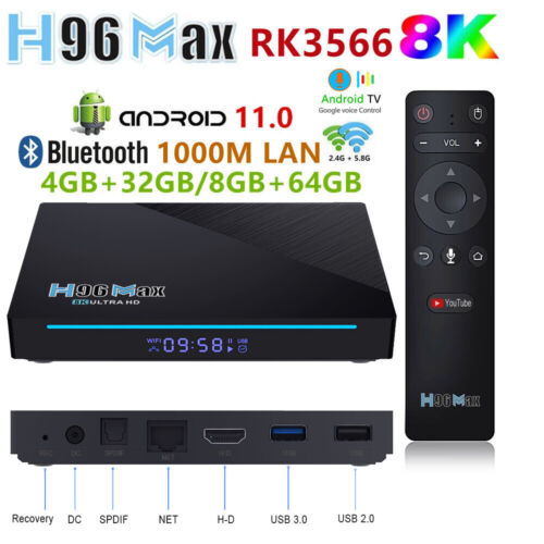 Forekomme Stræbe Tegn et billede Android 11 H96 MAX RK3566 8K TV Box 8GB+64GB Voice Control 5G WIFI Streamer  | eBay