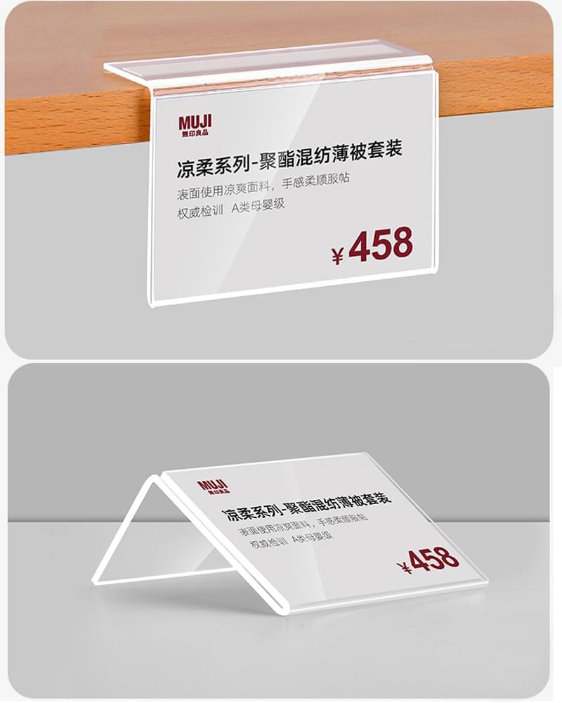 Self Adhesive Label Holder Acrylic Price Tag Displays Sign Holder L-Shape Table 
