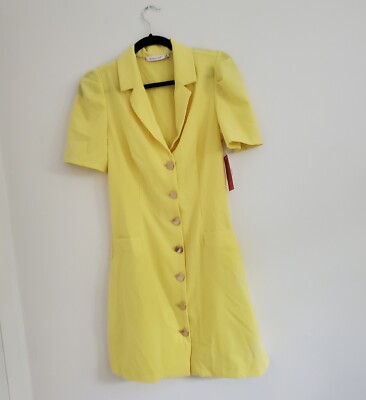 Justfab Blazer Dress Womens S Yellow Puff Sleeve Decorative Gold Buttons |  eBay