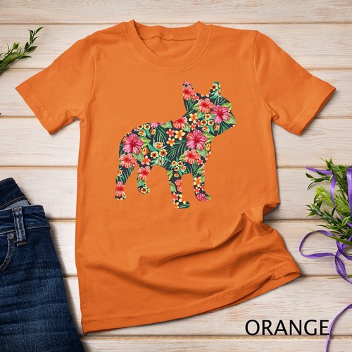 French Bulldog Flower T shirt Floral Frenchie Dog Silhouette Unisex T-shirt - Picture 8 of 15