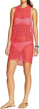 Miken Swim Neon Coral MEDIUM Crochet Racerback Swim Cover Up NWT 