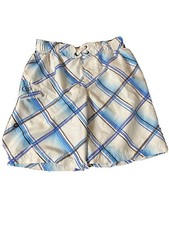 Op Boys Bathing Suit Size S/ch 6-7 Blue/White Plaid Style Swim Trunks Shorts