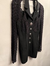 Gianni Versace Couture,1994, Rare Black Blazer Dress UK8/10 Lace Detail Vintage