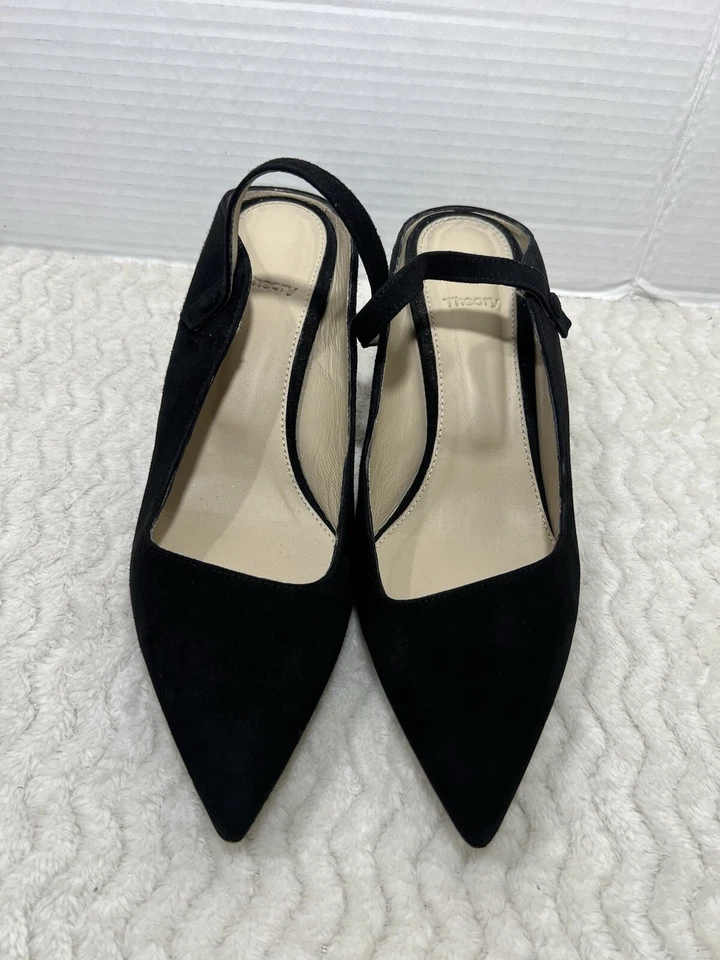 Theory Mary Jane Women’s Size 40 US 9.5 Black Suede Slide Heel Sandal. - Image 3 of 4