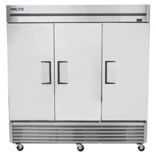 True TS-72-HC 78" Three Section Reach-In Refrigerator w/ 3 Solid Doors, Botto...