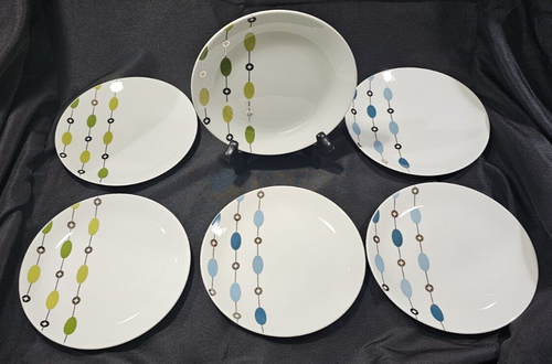 6- Pier 1 ghirlanda di perline 3/verde e 3/blu piatti insalata dessert argento 7 5/8"