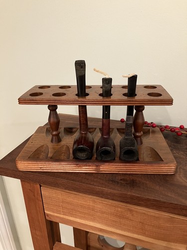 12-PIPE walnut STAND HOLDER Estate Caddy Rack