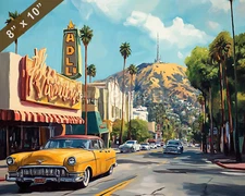 Hollywood with iconic signs oil painting 8x10 Print