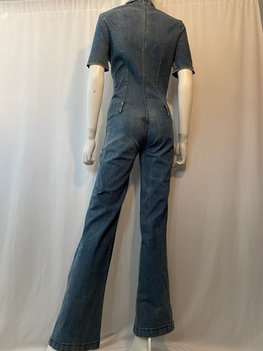 KOXIS Women's Denim Jumpsuit Wide Leg One Piece Blue Short Sleeve Size L - Picture 6 of 9