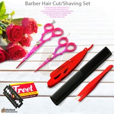 Professional Hair Cutting Scissors Set Barber Shears Comb Shaving Razor  Blades