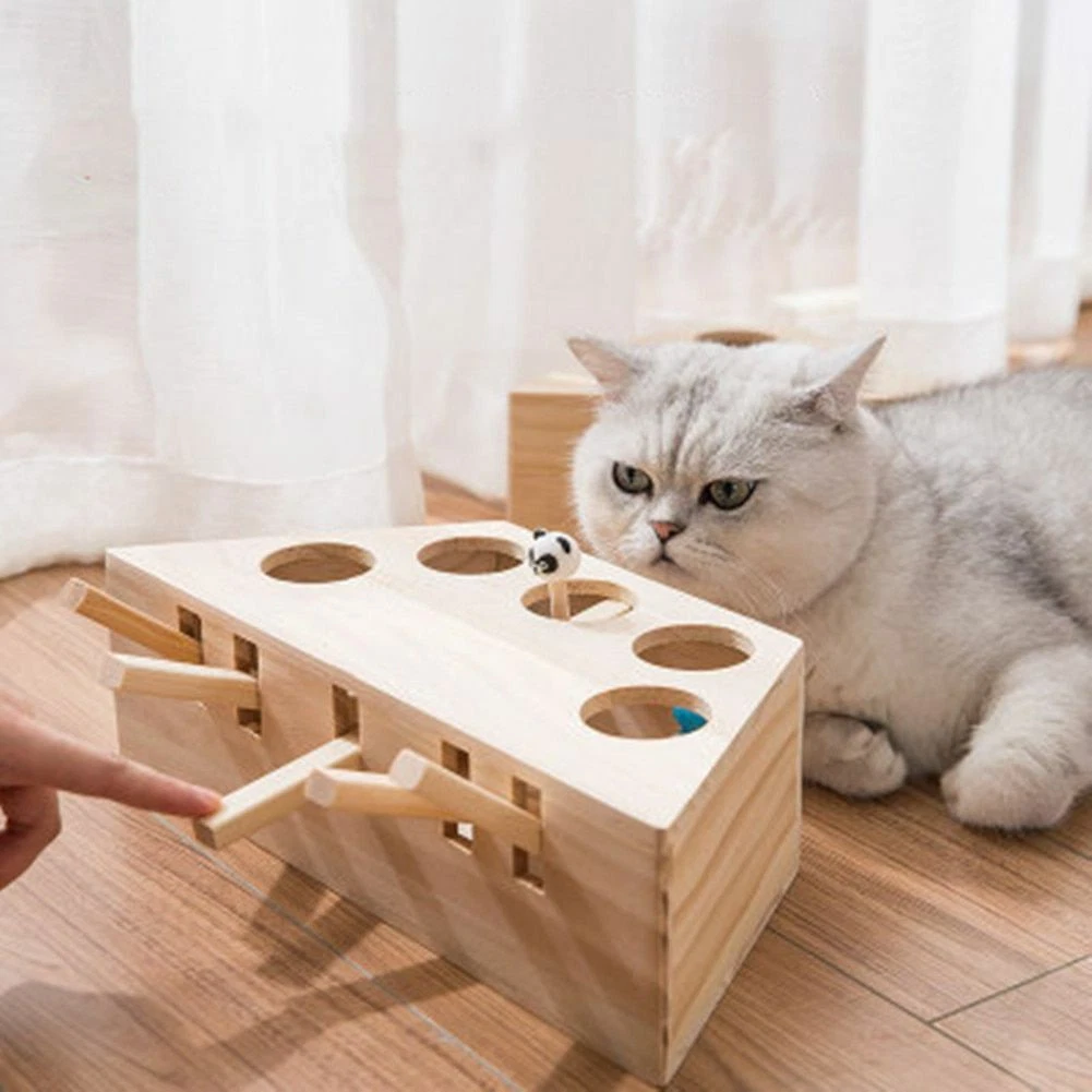 Cat Wooden Toy Game Catching Hunting Mouse Kitten Solid Indoor Play Interactive