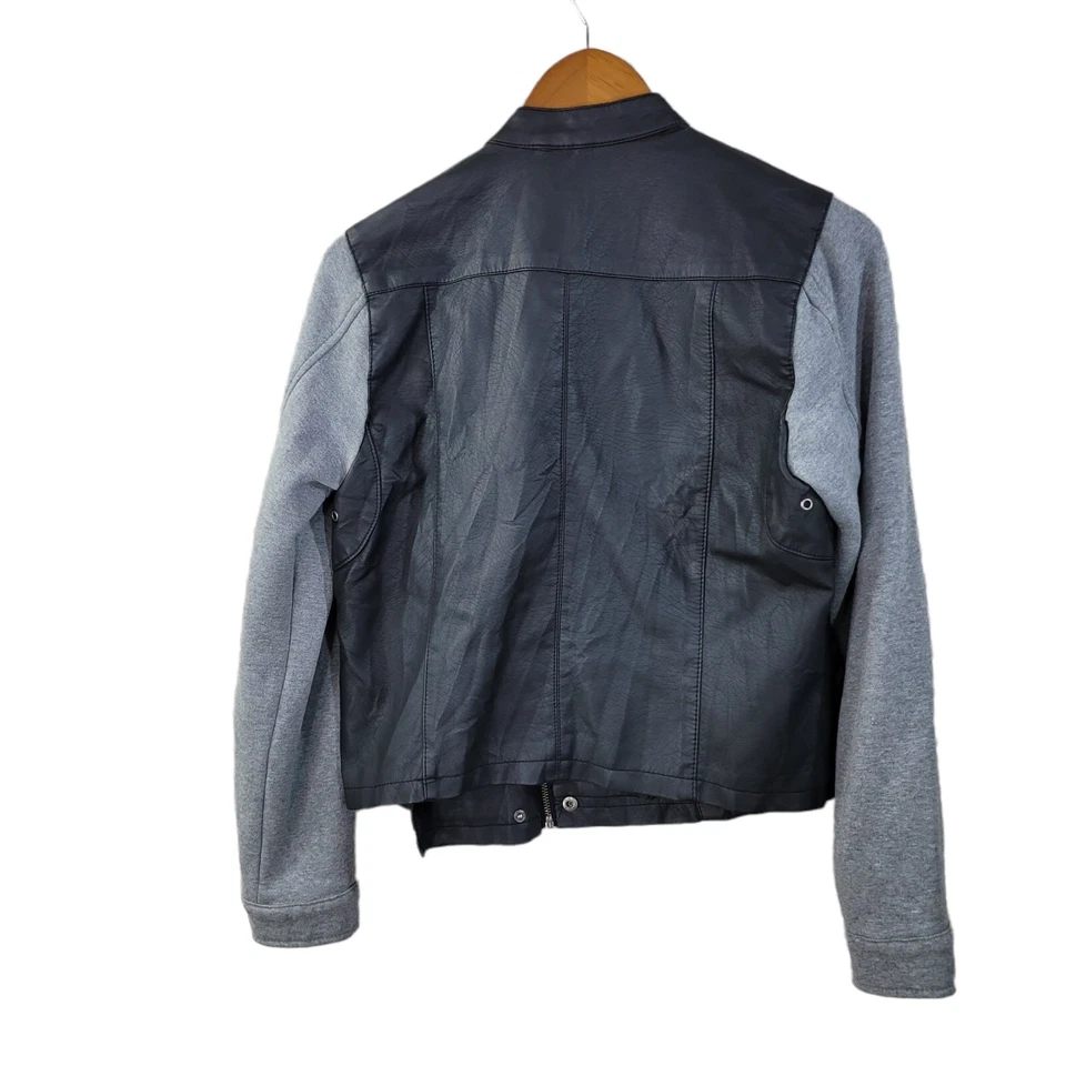 Aeropostal Moto Jacket Size Large Zip Up Faux Black Leather Grey sleeve coat - Image 3 of 4